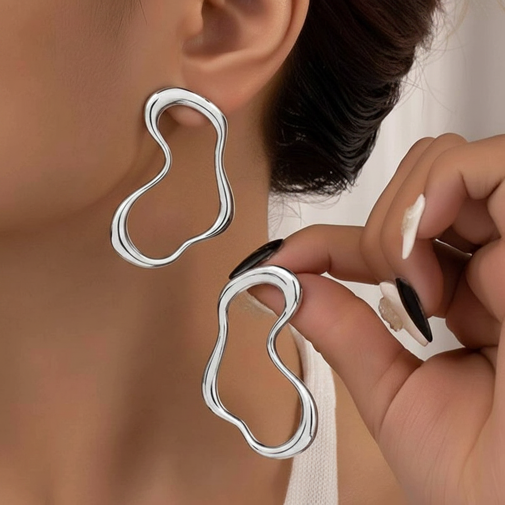 UNI-12233 - Irregular Foiled Silver - Earring