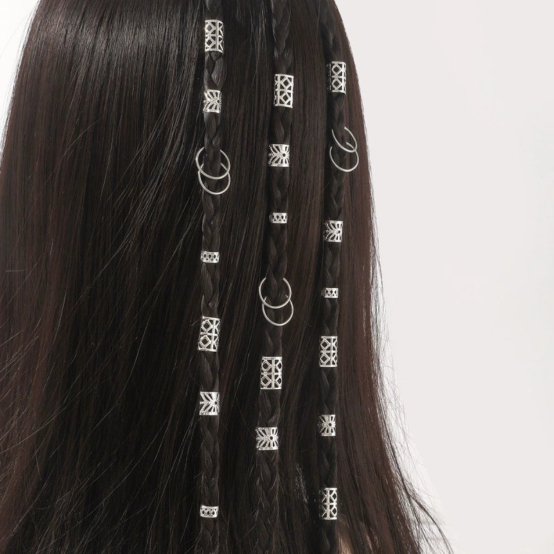 UNI-12680 - Silver Rings - Hair Cuffs Braiding Accessory Set of 80