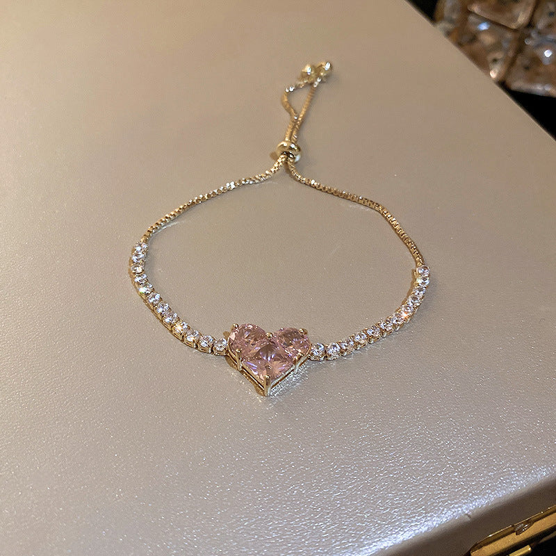 UNI-12638 - Pink Diamonds Heart Gold - Bracelet