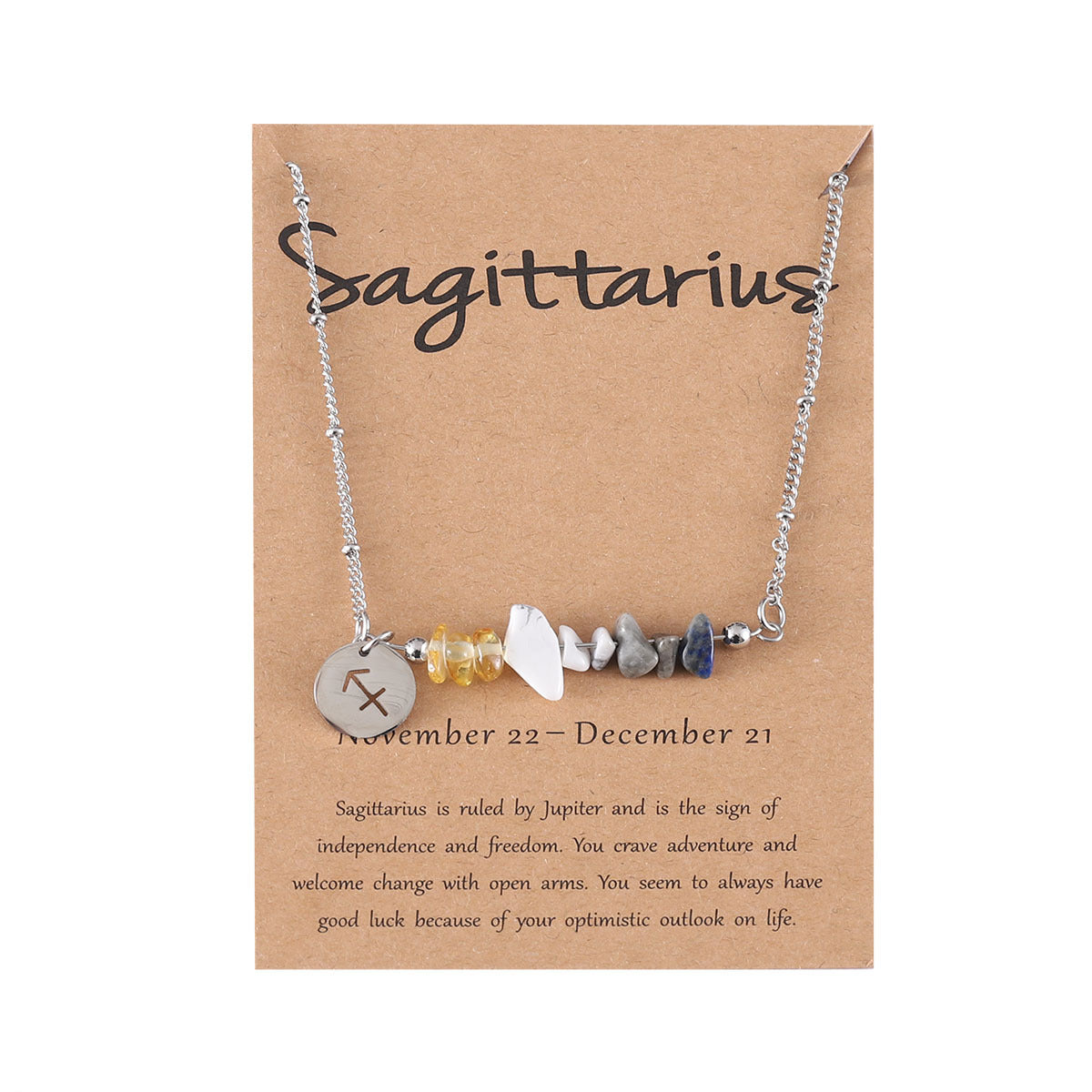 UNI-12165 - Zodiac Sign Natural Stone Sagittarius Silver - Necklace