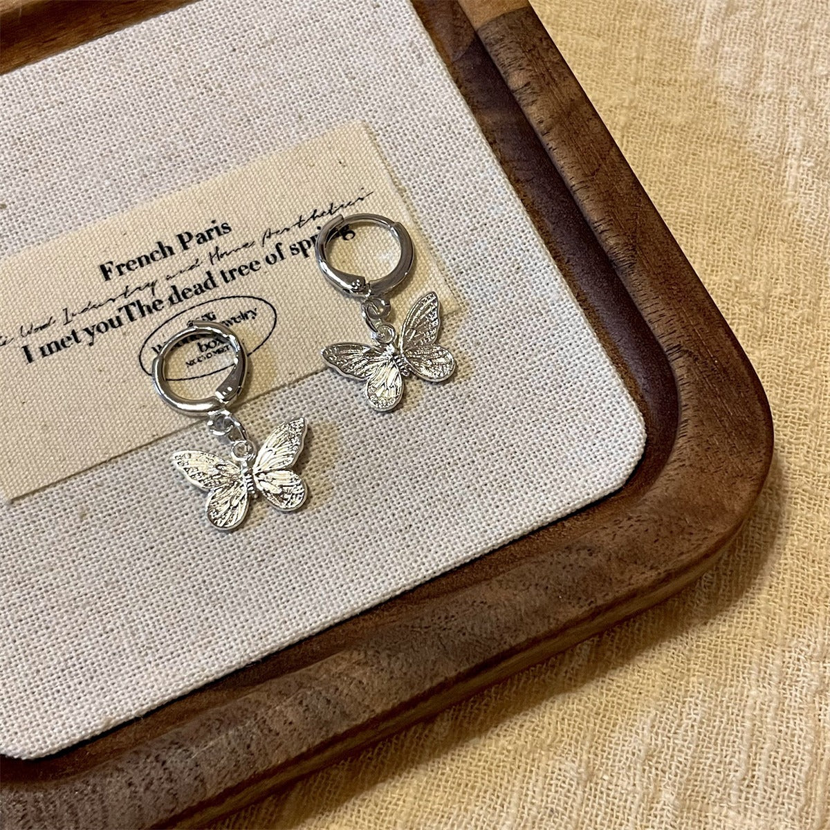 UNI- 11576 -Retro Silver Butterfly - Earring