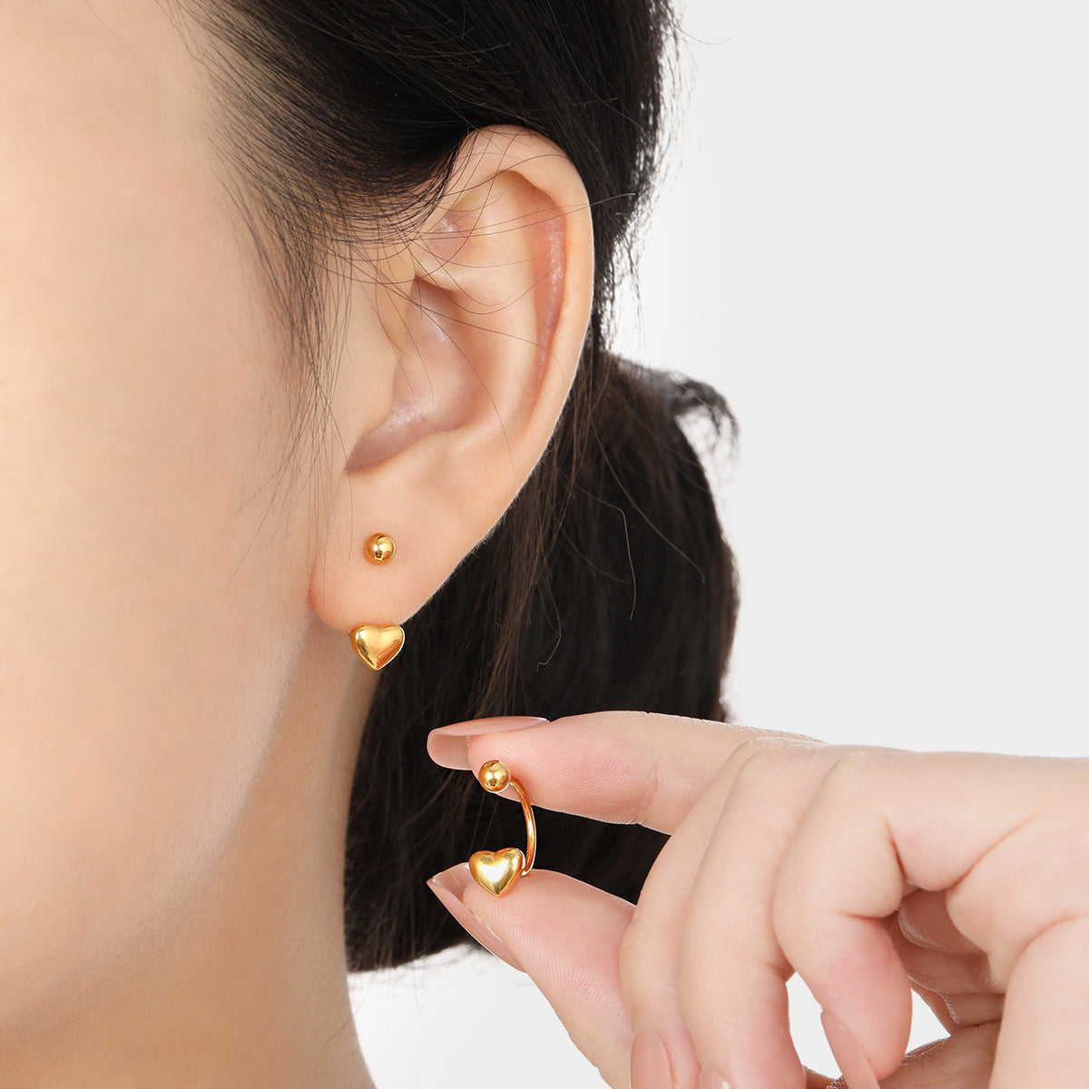 SS-12004 - Gold Heart Ear Studs - Earring