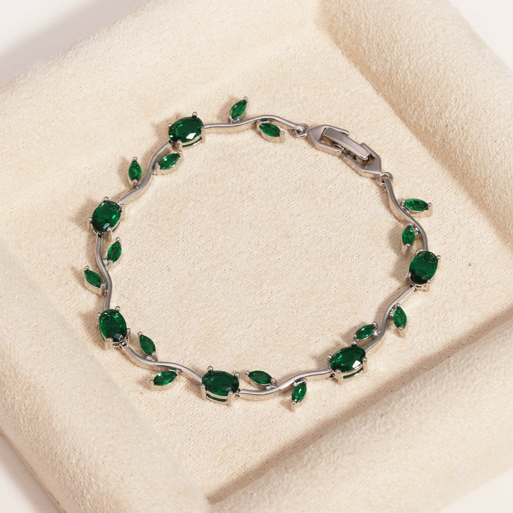 UNI-12197 - Viral Tulip Green Diamonds Silver - Bracelet