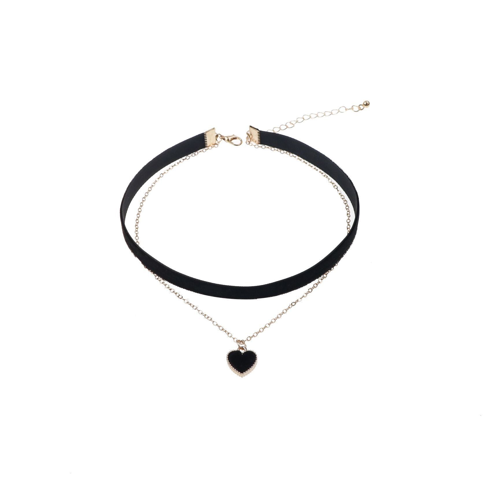 UNI-10984 - Velvet Neck Black Heart - Necklace