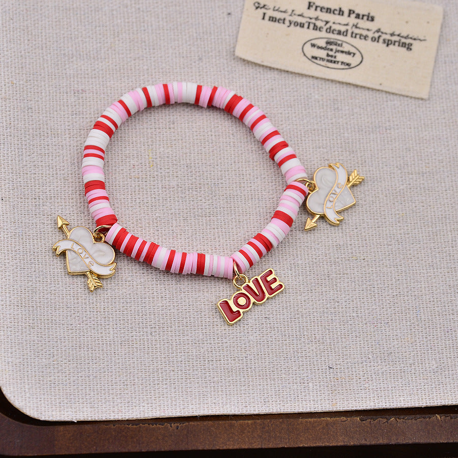 UNI-12172 - Love & Heart Charms Pink & Red Beads - Bracelet