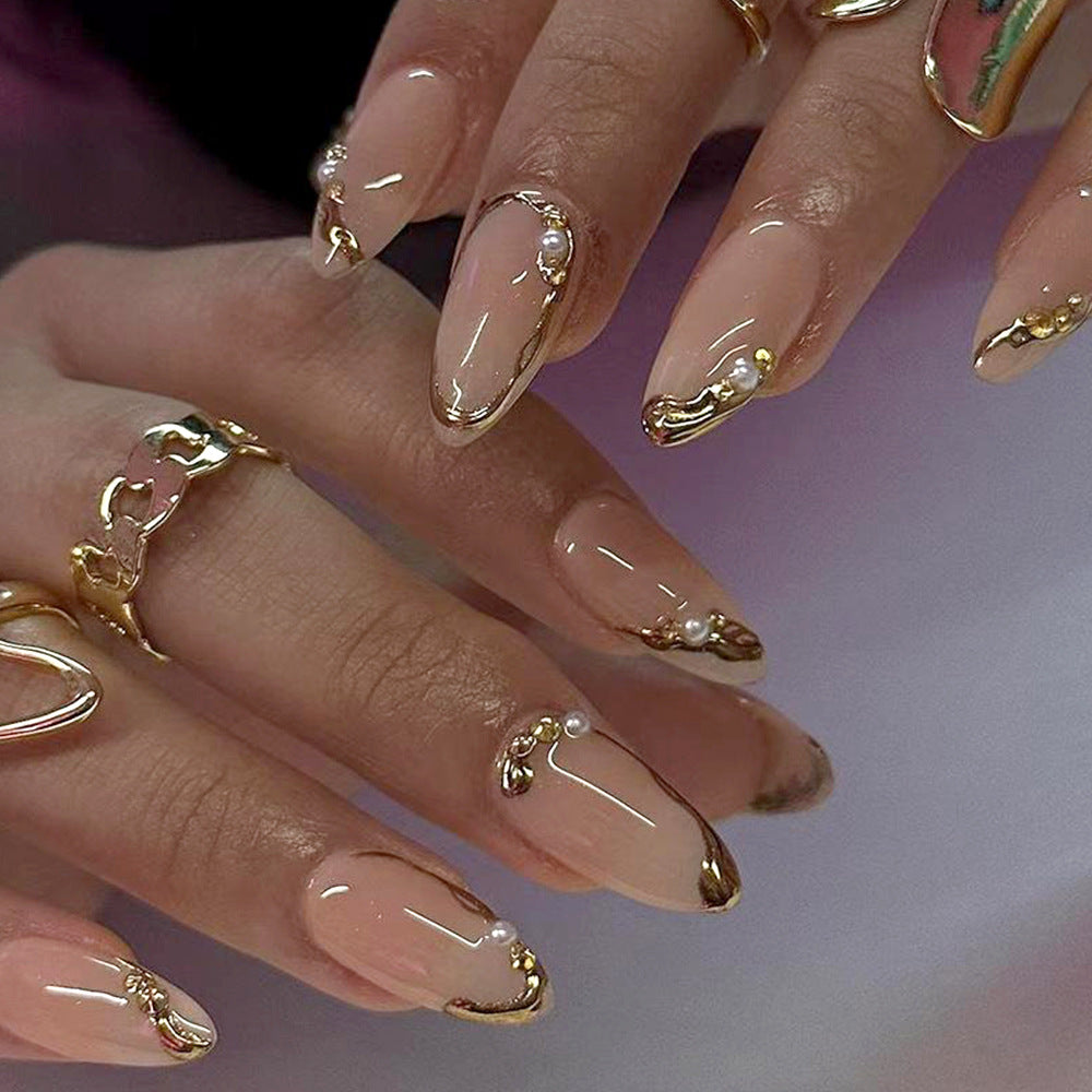 N-332 - Luxury Gold Foil - Press On Nail Set Of 24 - Free 24 Pcs Sticker Sheet Included