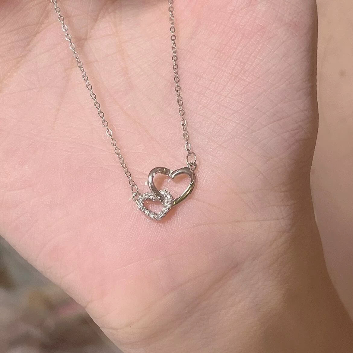 UNI-12314 - Silver Double Heart - Necklace