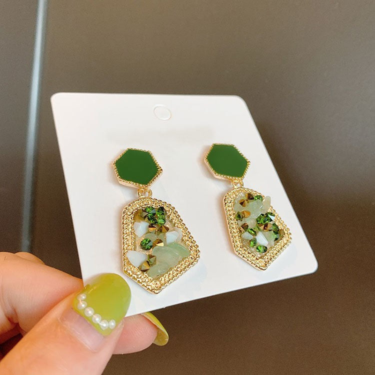 UNI-10892-1 - Green Natural Stones Gold - Earring
