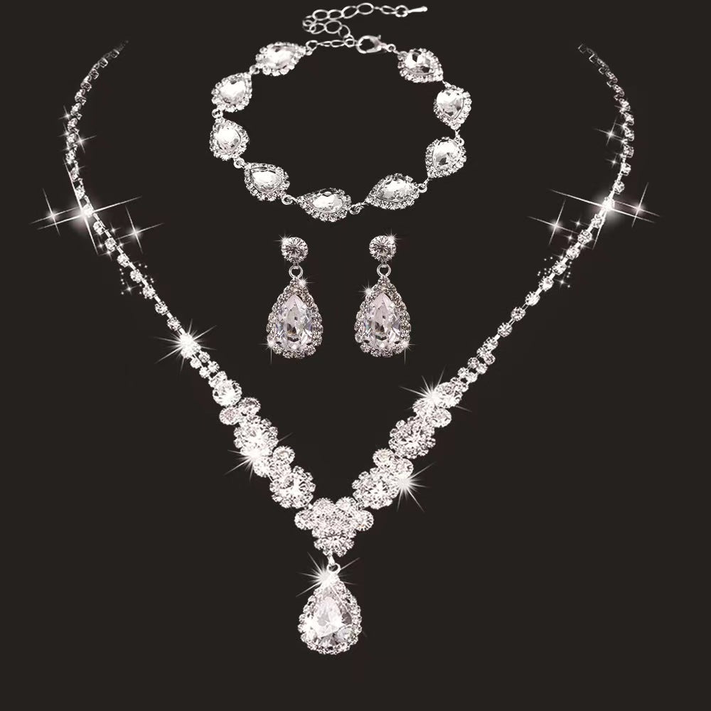 UNI-11955 - Premium White Diamonds Teardrop Silver - Jewelry Set