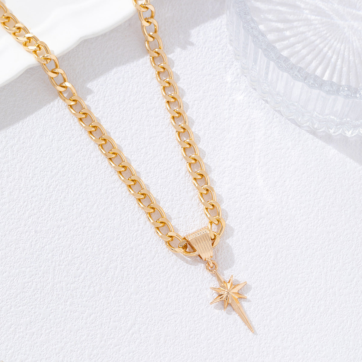 UNI-12693 - Chunky Chain Sparkle Star Gold - Necklace