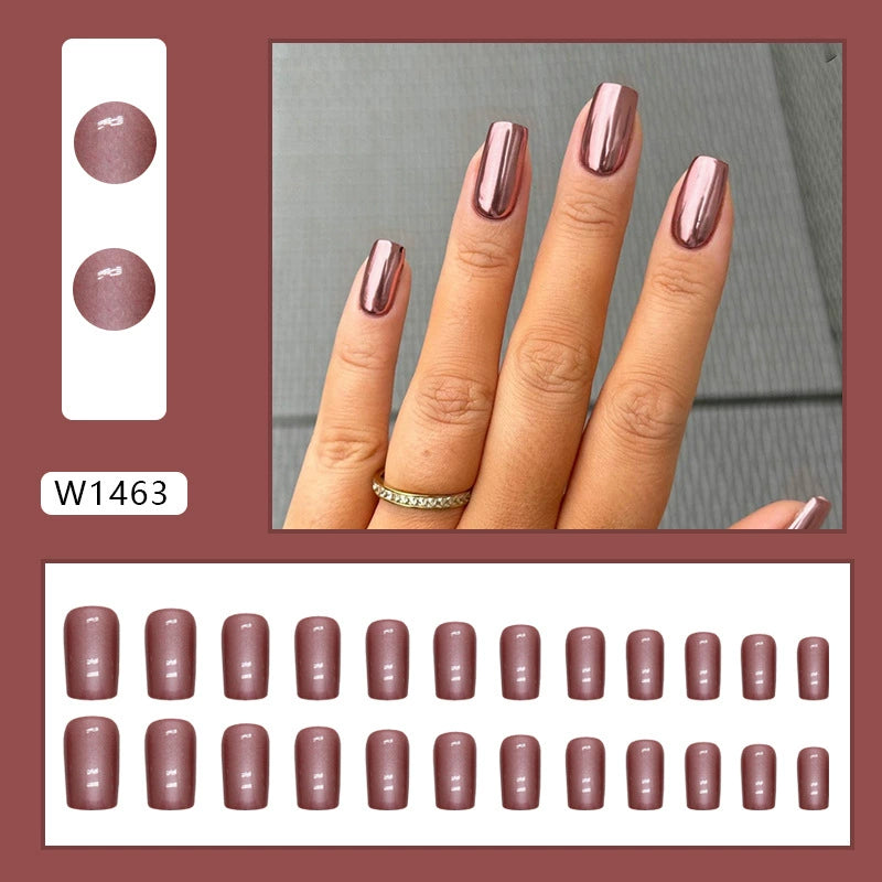 N-457 - Metallic Pink- Press On Nail Set Of 24 - Free 24 Pcs Sticker Sheet Included