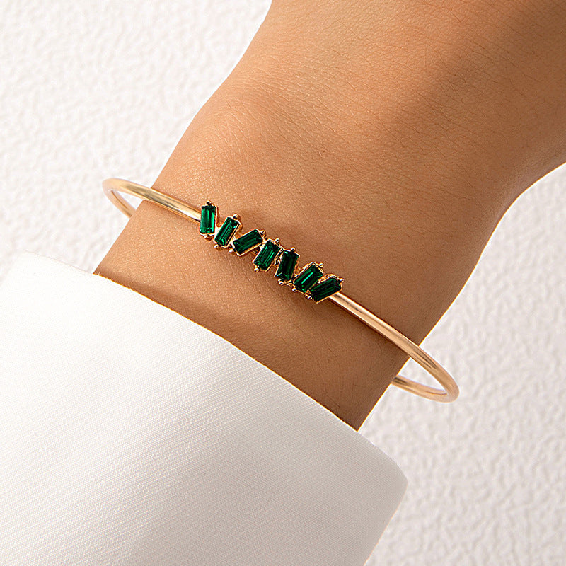 UNI-11085 - Green Diamond Gold Bangle - Bracelet Style 4