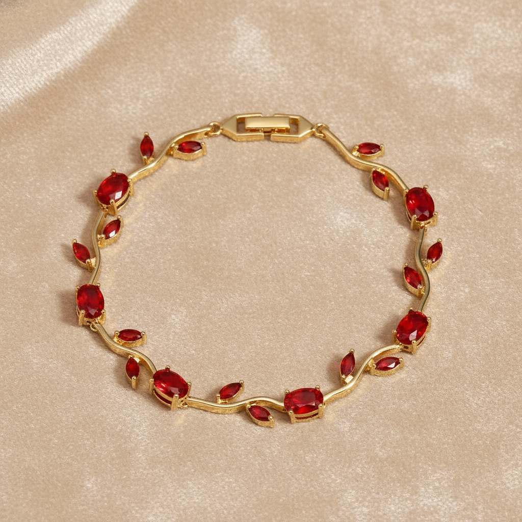 UNI-12206 - Viral Tulip Red Diamonds Gold - Bracelet