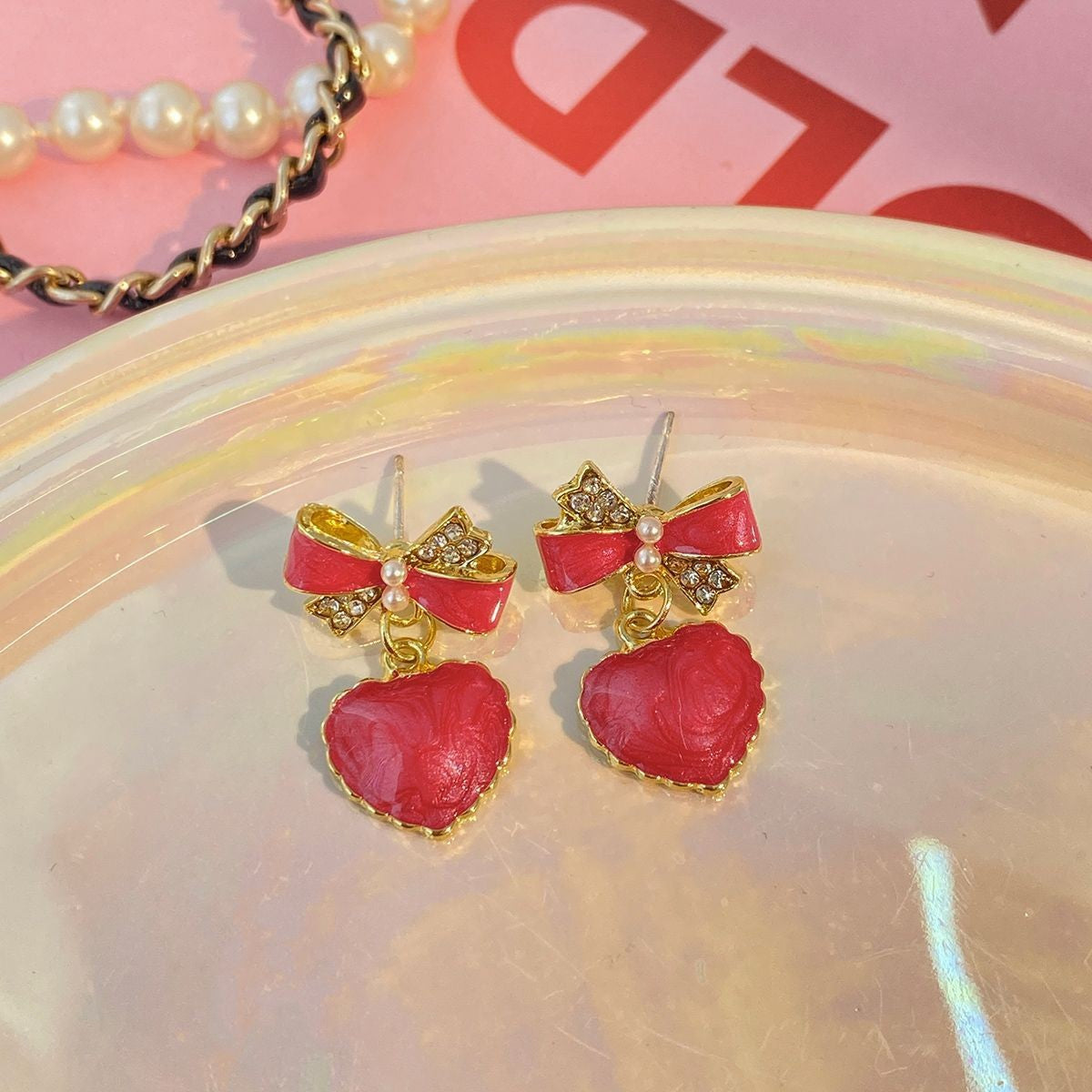 UNI-10913-2 - Red Bow Heart - Earring
