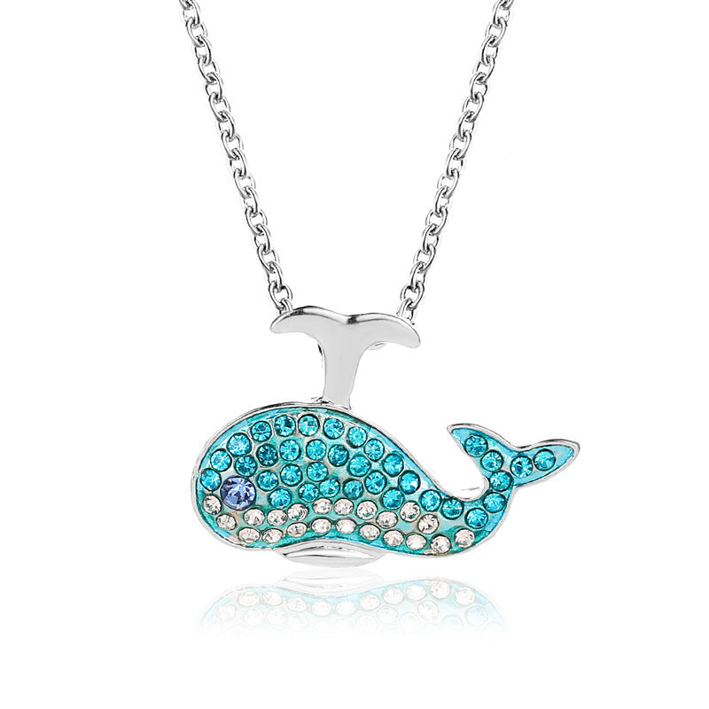 UNI-10962 - Blue Diamonds Whale Silver - Necklace