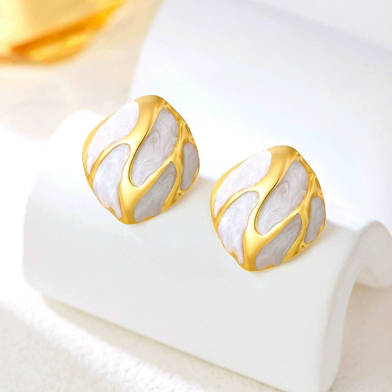 UNI-12838 - White Marbled Gold Foil - Earring