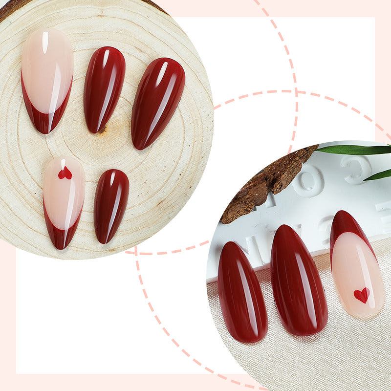 N-216 - Pink & Maroon - Press On Nail Set Of 24 - Free Nail Kit Included