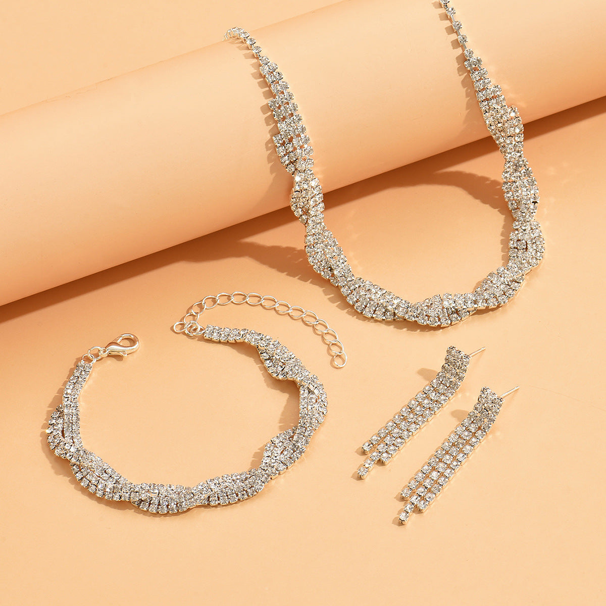 UNI-11354 - Luxury Twist Diamond Silver - Jewelry Set