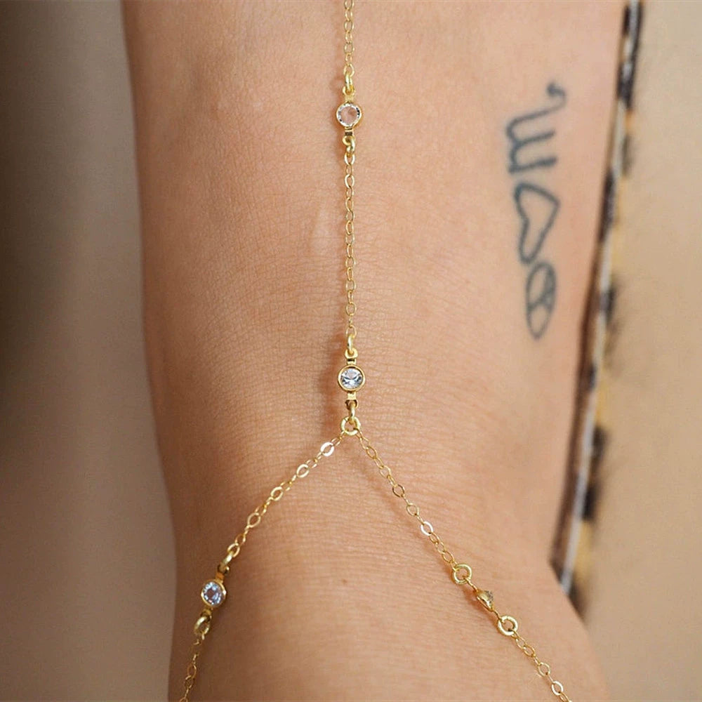 UNI-10689-1 - Crystal Diamonds Gold - Anklet Chain