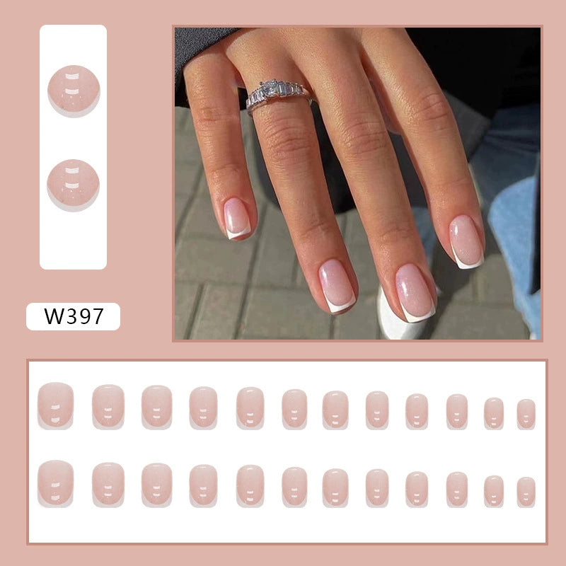 N-420 - Simple Pink French - Press On Nail Set Of 24 - Free 24 Pcs Sticker Sheet Included