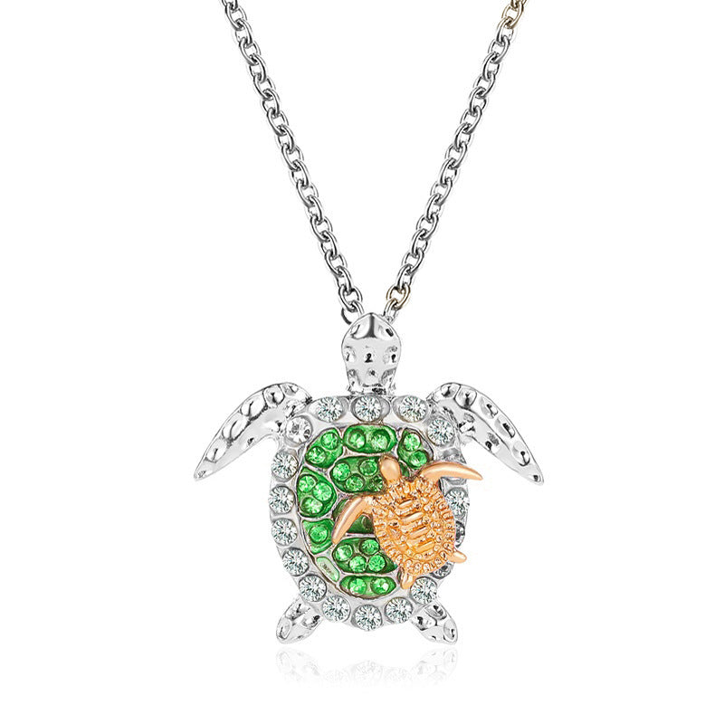 UNI-10962-2 - Diamonds Gold Turtle Silver - Necklace