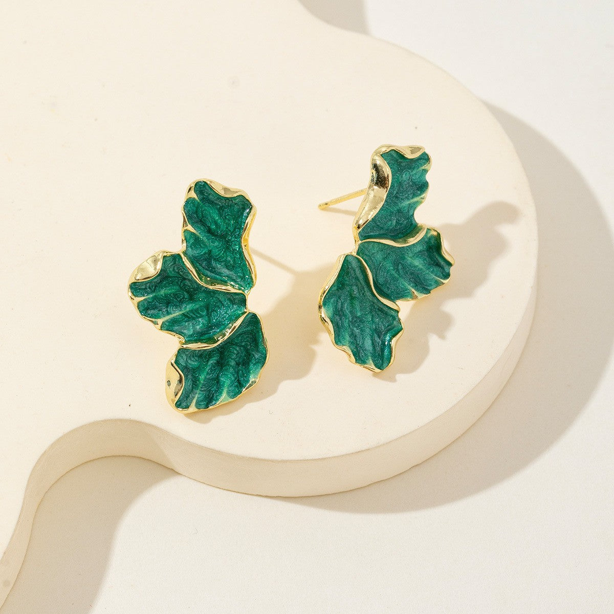 UNI-12865 - Green Maple Leaf Flower Gold - Earring