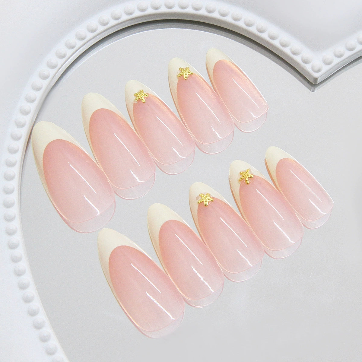 N-497 - Starfish Custard - Press On Nail Set Of 24 - Free 24 Pcs Sticker Sheet Included