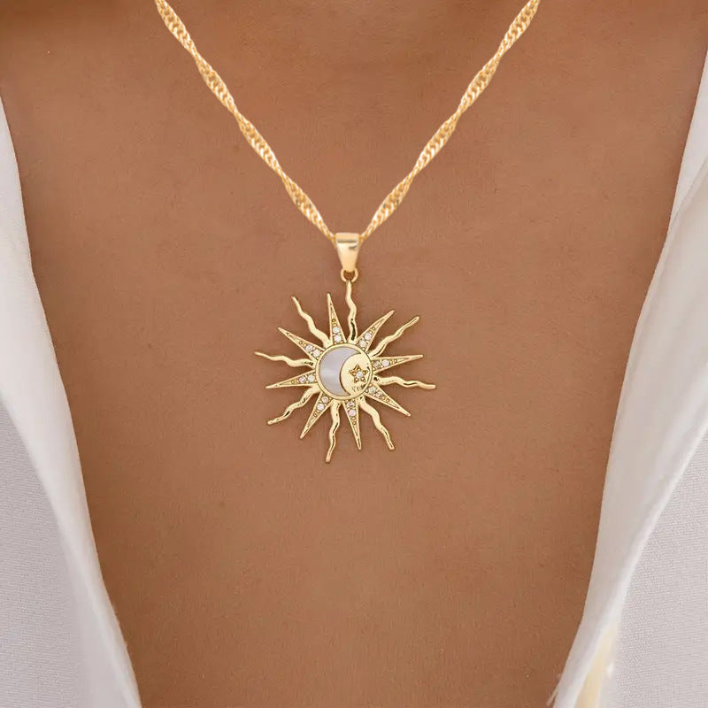 UNI-12634- Sun Moon Celestial Gold - Necklace