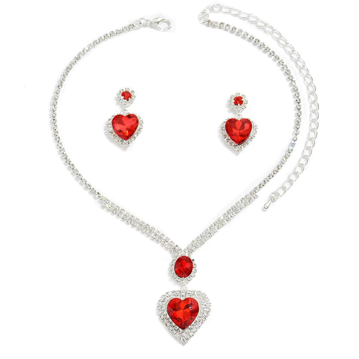 UNI-11947 - Red Heart Diamonds Silver - Jewelry Set