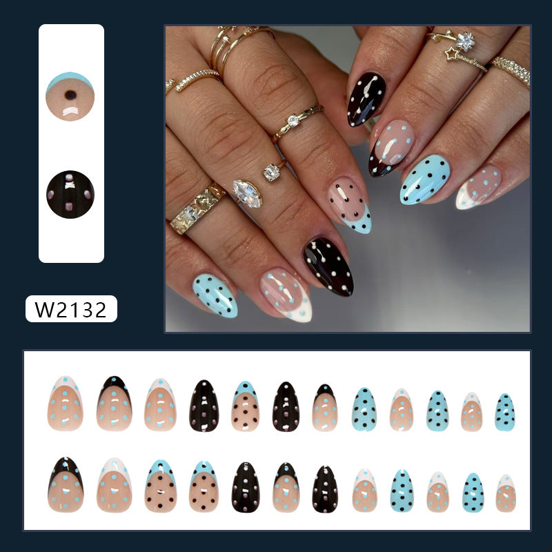 N-499 - Polka Dot - Press On Nail Set Of 24 - Free 24 Pcs Sticker Sheet Included