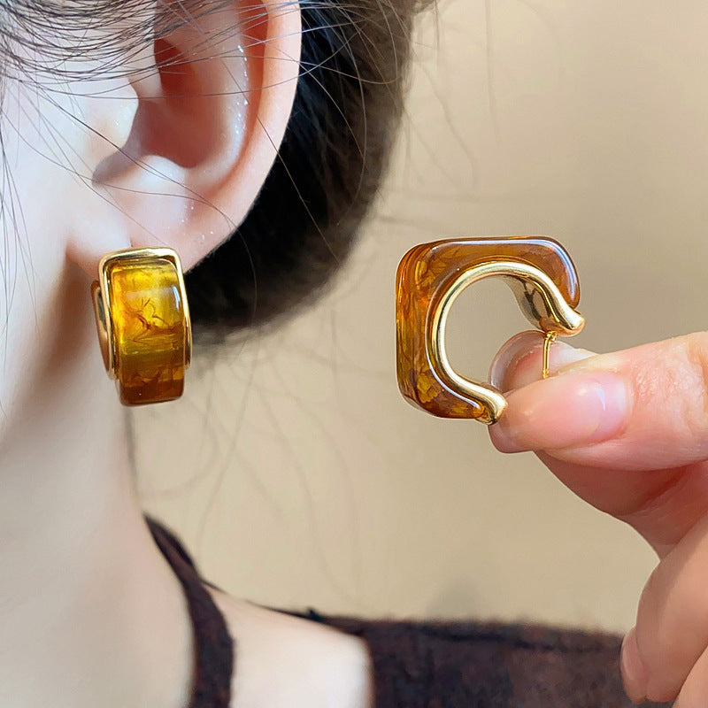 UNI-12675 - Acrylic Amber Gold Foil - Earring