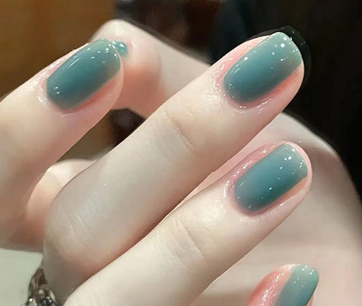 N-239 -Sea Blue Green - Press On Nail Set Of 24 - Free 24 Pcs Sticker Sheet Included