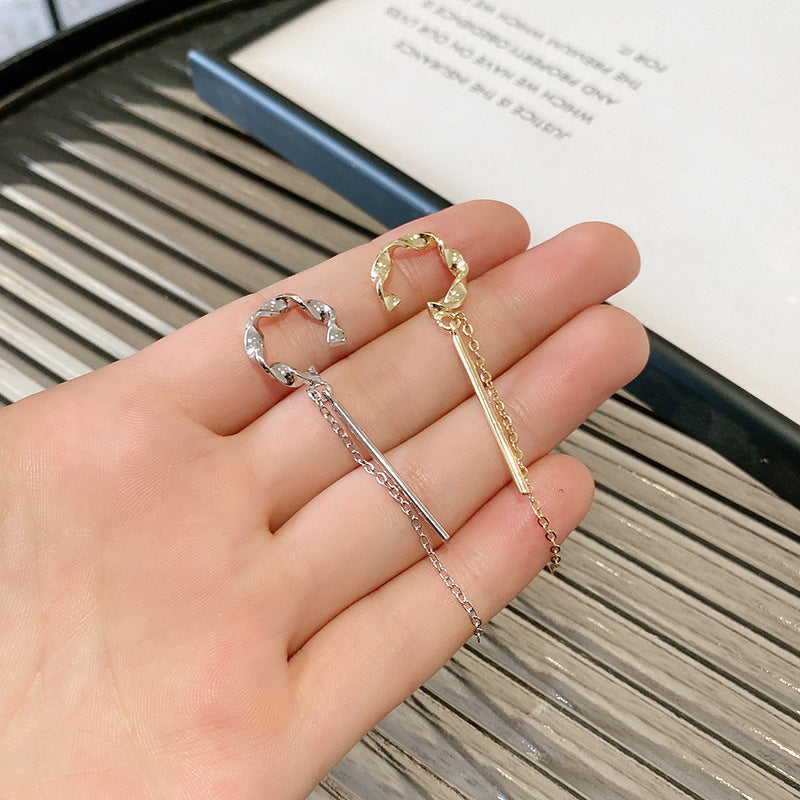 UNI- 11060-61 - Dangling Foiled Gold & Silver Ear Cuff - Earring