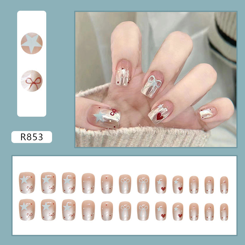 N-186 - Bow & Stars  - Press On Nail Set Of 24