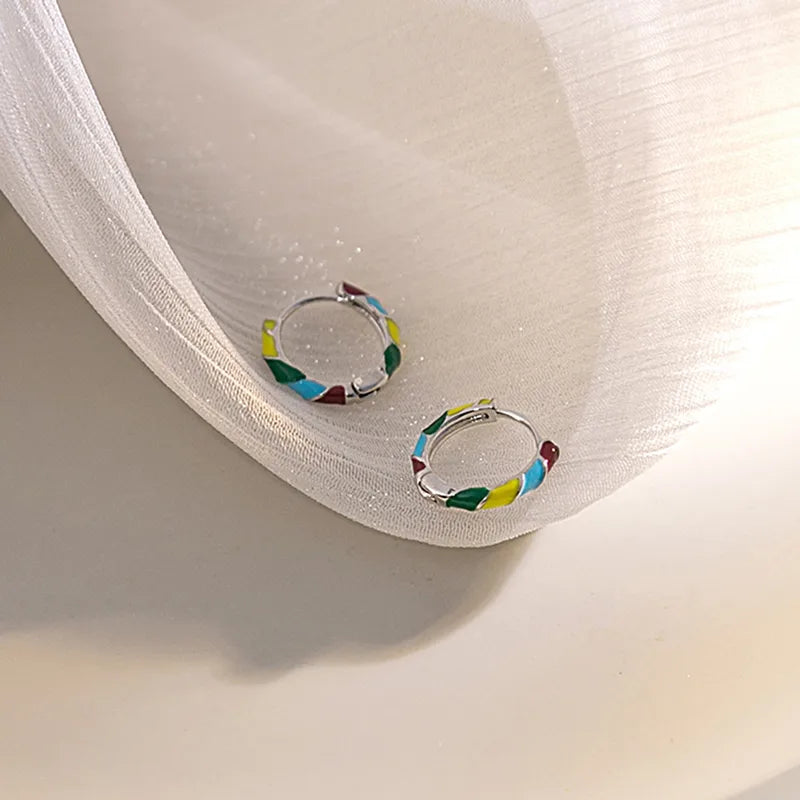 UNI-12398 - Multi Colored Round Silver - Earring