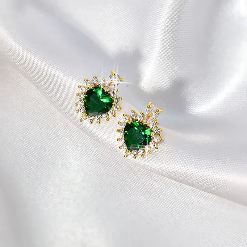 UNI-11023-2 - Green Diamond Heart - Earrings