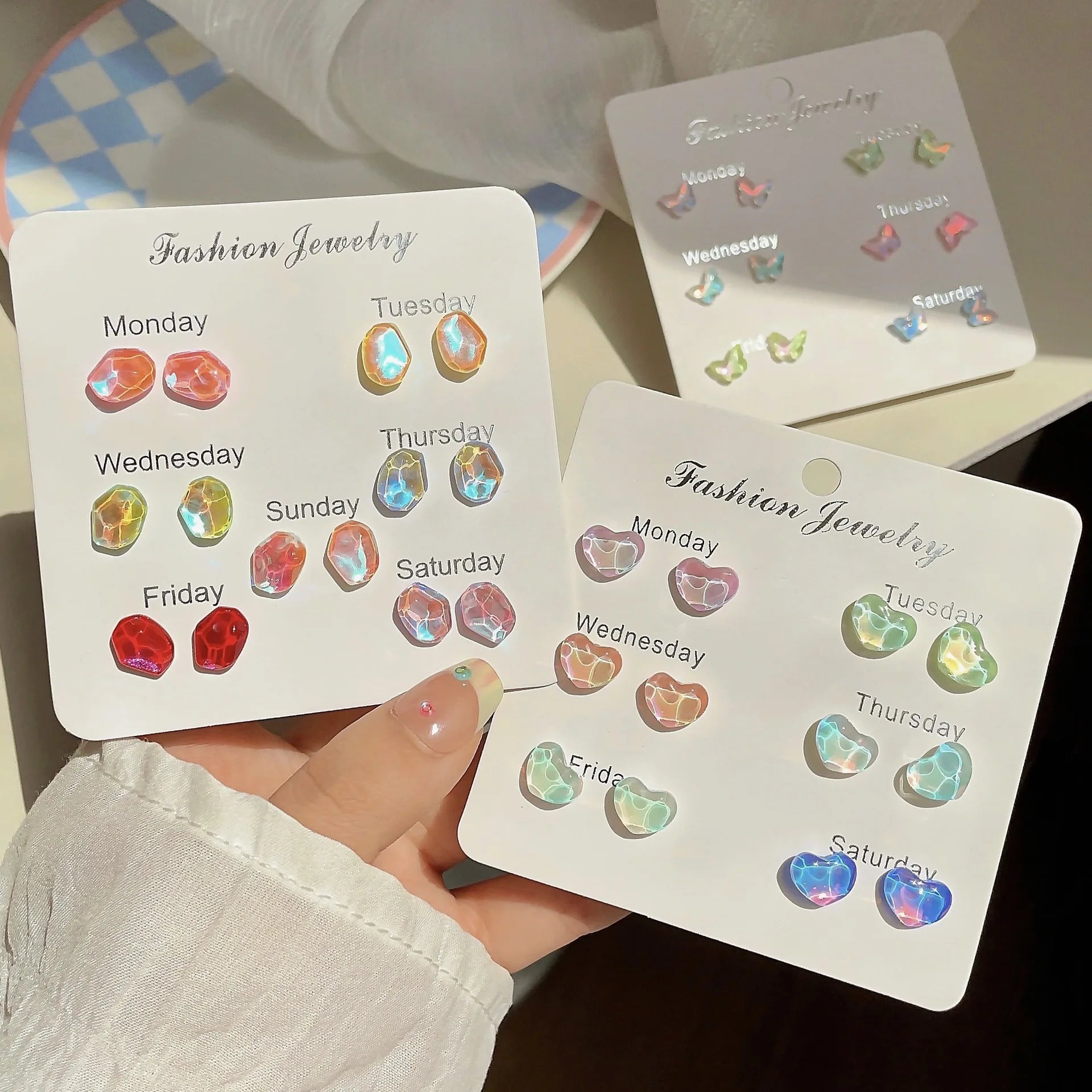 UNI-11570 - Watercolor Crystal Gems - Ear Studs Set Of 6