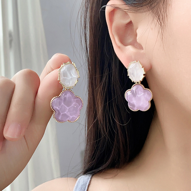 UNI-10324 - Purple Flower Stone - Earring