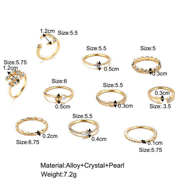 UNI-10168 - Sparkle Moon Diamond Ring Set Of 10 - Style 1
