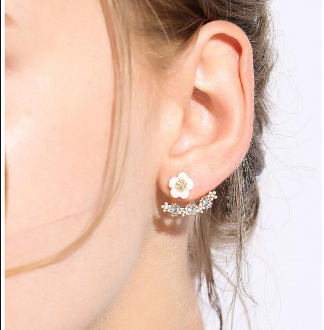 UNI-10478 - Rose Gold White Flower - Earring