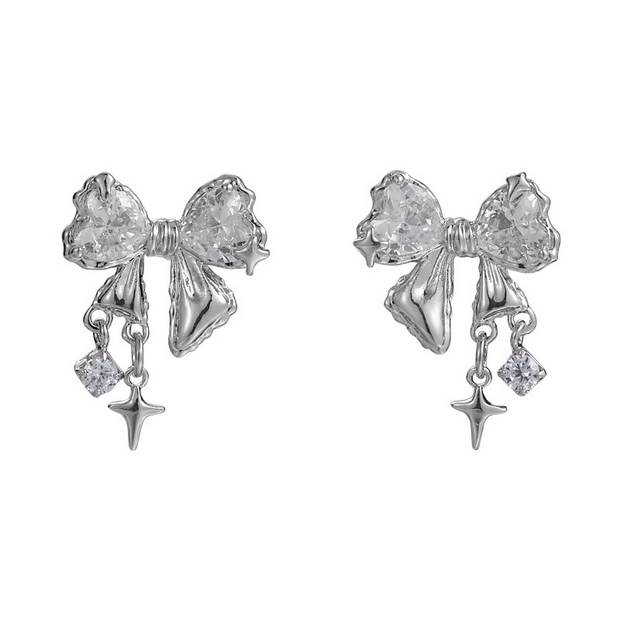 UNI-10887 - White Sparkle Bow - Earring