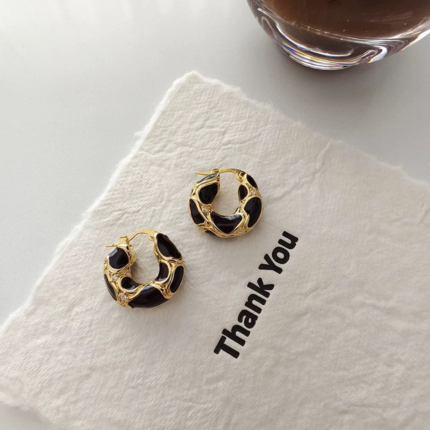 UNI-10842 - Black Geometric Gold Foil - Earring