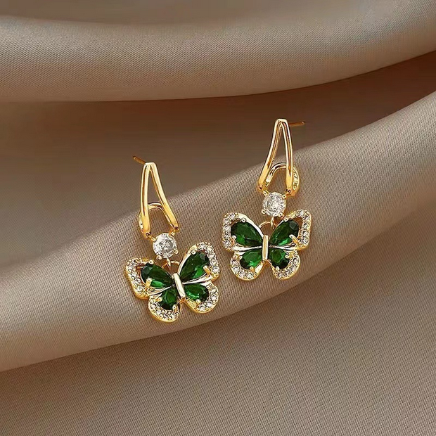 UNI-10424 - Crystal Green Butterfly Gold - Earring