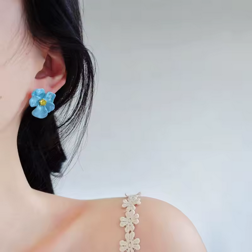 UNI- 11589 - Blue Enameled Flower- Earring