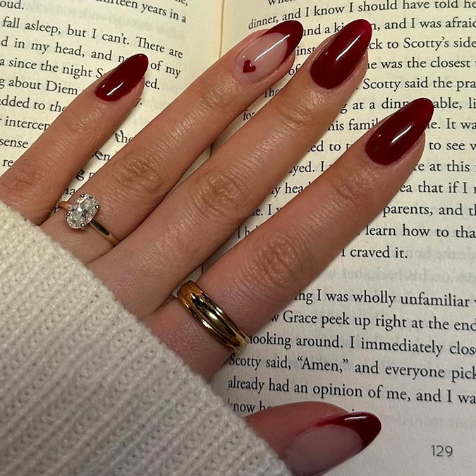 N-202 - Pink & Maroon - Press On Nail Set Of 24 - Free Nail Kit Included