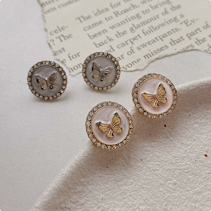 UNI-12137 - Butterfly Silver Round Diamonds - Earring