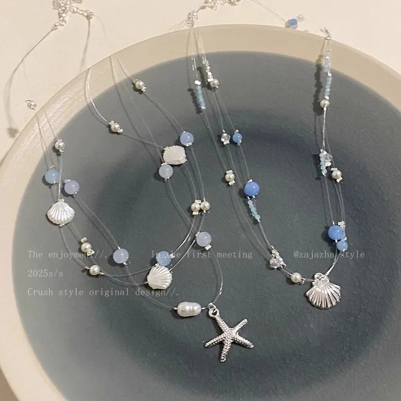 UNI-10977-1 - Pearly Sea Shell Silver - Necklace