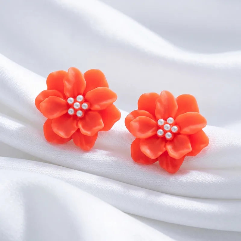 UNI-10571-5 - Orange Pearly Flower - Earring