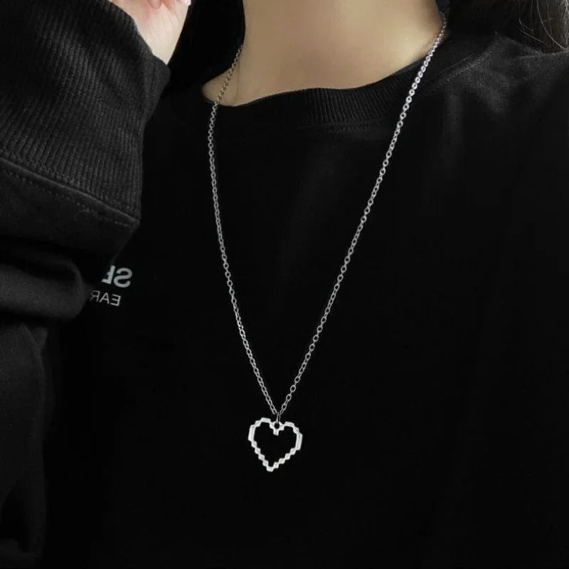 Mosaic Heart Black & Silver - Necklace