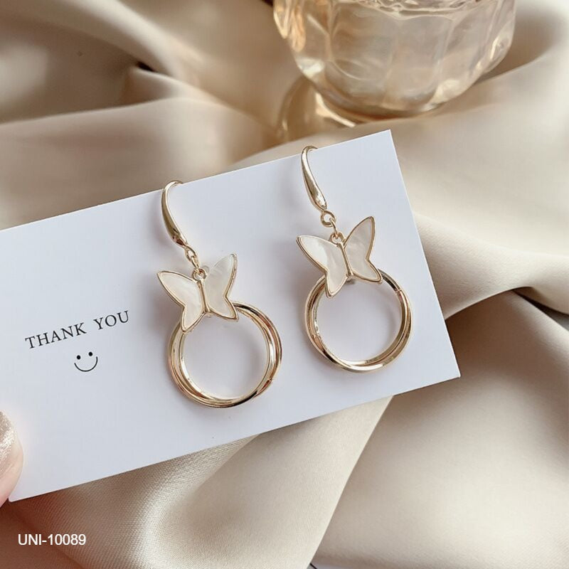 UNI-10089 - White Butterfly Glam Gold - Earring